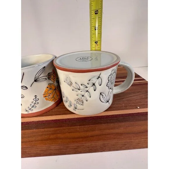 Set of 2 Ceramic Hand-drawnCoffee Mugs with Floral Butterfly Design from 180 Deg - Picture 10 of 11